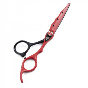 Set complet frizerie barber Praga cu foarfeca tuns si filat rosu negru brici metalic manta barbershop