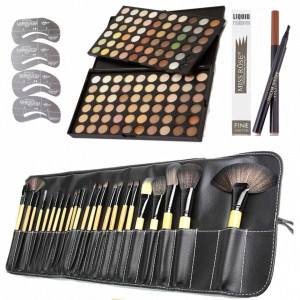 Set trusa machiaj complet Gabriella cu farduri 120 culori, 24 pensule, marker tatoo sabloane sprancene