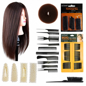 Set cap practica manechin Daria Saten Natural cu ace agrafe cu perle coc exersat coafuri impletituri salon frizerie