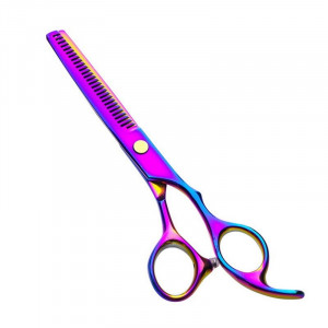 Set foarfeca de tuns si filat multicolor Milano marime 6" si piepten carbon clame pentru frizerie salon