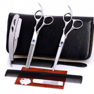 Set profesional foarfeca de tuns si filat Troy marime 6" cu geanta, brici metalic si piepteni pentru frizerie salon coafor