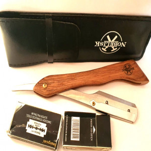 Set foarfeca tuns si filat frizerie coafor Seneca cu manta brici metalic 10 lame otel suedez si etui