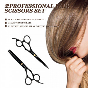 Set foarfece de tuns si filat Nirvana 6" negru cu geanta depozitare, pelerina pentru frizerie coafor salon