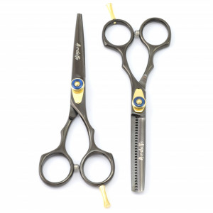 Set frizerie coafor Ardette model Monden 11 piese cu foarfeca de tuns si filat, pelerina, piepten si etui