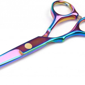 Set foarfeca de tuns si filat multicolor Fabio10 marime 6" si piepteni carbon clame pentru frizerie salon