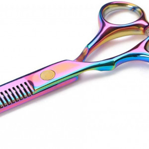 Set foarfeca de tuns si filat multicolor Fabio10 marime 6" si piepteni carbon clame pentru frizerie salon