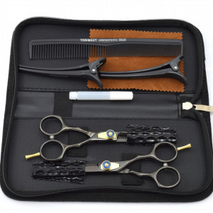Set frizerie coafor Ardette model Monden 11 piese cu foarfeca de tuns si filat, pelerina, piepten si etui