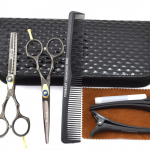 Set profesional foarfeca de tuns si filat Ardette model Adelaide marime 5.5" cu gentuta si piepten carbon pentru frizerie salon coafor
