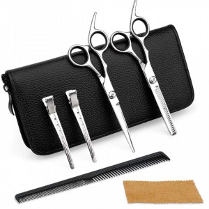 Foarfeca de tuns si filat profesionala set 2 bucati Sunset 6" cu gentuta depozitare, piepten, clame metalice pentru frizerie coafor salon