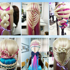 Set cap practica manechin Laura cu extensii colorate pentru exersat coafuri impletituri salon frizerie
