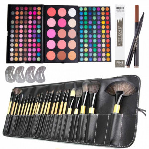 Set trusa machiaj complet Iolanda cu farduri 183 culori, 24 pensule, marker tatoo sabloane sprancene