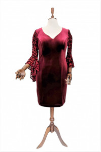 Rochie dreapta din catifea bordo Monica