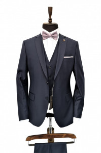 Costum indigo slim fit cu vesta