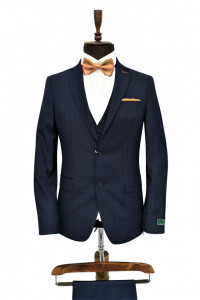 Costum barbati slim fit, talia 1 Christian bleumarin