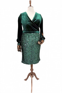 Rochie verde din catifea si paiete Edith