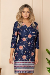Rochie de zi dreapta bleumarin cu imprimeu Ella