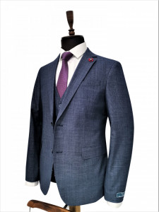 Costum gri-bleu slim fit