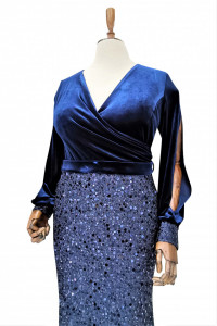 Rochie de ocazie din catifea albastra