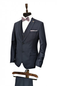 Costum indigo slim fit cu vesta