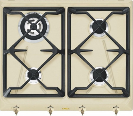 Plită încorporabilă, Coloniale, 60 cm, plită gaz, 4 arzătoare, sistem siguranță Stop-Gaz, crem, Smeg SRV864POGH