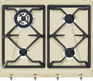 Plită încorporabilă, Coloniale, 60 cm, plită gaz, 4 arzătoare, sistem siguranță Stop-Gaz, crem, Smeg SRV864POGH
