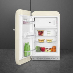 Frigider cu 1 ușă, cu congelator, retro, 50's Style, 97 cm, 105/17 l, smântână, balamale în stânga, Smeg FAB10LCR5