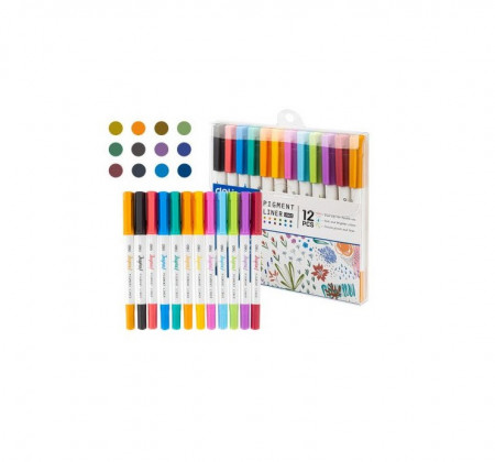 Liner Pigment Deli Inspira cu 2 capete 0.5/1 mm 12 culori/set