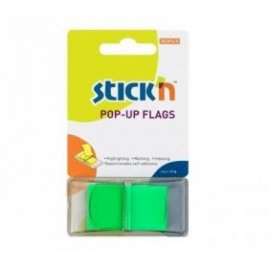 Film index autoadeziv 45 x 25mm, 50 file/set, cu dispenser, Stick"n Pop-up - transparent/verde