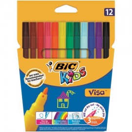 Markere- carioca Bic Visa colorate, Lavabile, 12 buc/set