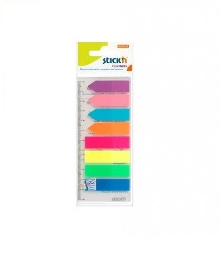 Stick index plastic transp. color 45 x 12 mm, 8 x 25 file/set + index sageata, Stick"n-8 culori neon