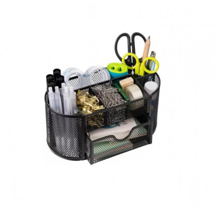 Suport Organizator Birou metalic mesh cu 8 compartimente si 1 sertar
