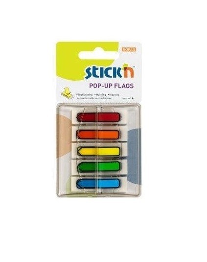 Film index autoadeziv 45 x 12mm, 5 x 30file/set, cu dispenser, Stick"n Pop-up - 5 culori neon