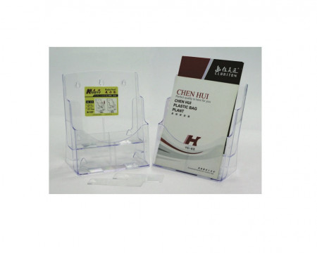 Display plastic pentru brosuri, de birou/perete, 2 x A4-portrait, KEJEA - transparent