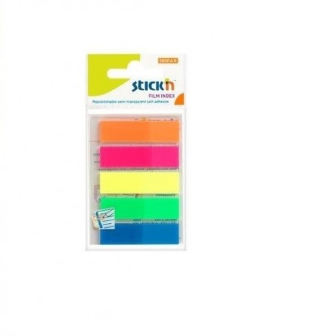 Stick index plastic transparent color 45 x 12 mm, 5 x 25 file/set, Stick"n - 5 culori neon