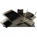 Set birou 7 piese, imitatie piele EVO - maro