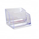 Suport plastic pentru 2 seturi carti de vizita, Birou, KEJEA - transparent