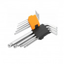 Set de 9 Chei Imbus Lung si Varf Sferic Cr-V, Tolsen