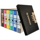 Container de arhivare cu capac detasabil, pentru 6 bibliorafturi, 490gsm, DONAU - negru/kraft