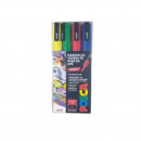 Set markere Posca Uni-Ball PC-3M cu vopsea pe baza de apa, 4 culori/set
