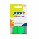Film index autoadeziv 45 x 25mm, 50 file/set, cu dispenser, Stick"n Pop-up - transparent/verde