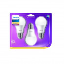 Set 3 becuri LED Philips, E27, 9W (60W), 806 lm, A+, lumina calda