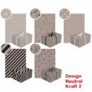 Hartie decorativa pentru impachetat cadouri, 70 x 200 cm, Desing Neutral Kraft 2, motive asortate