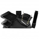 Set birou 8 piese, imitatie piele EVO - negru