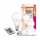 Set 2 becuri cu telecomanda Led Rgb Osram, E27, 9W, 806 lumeni, lumina RGB, 25.000 ore, A++
