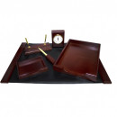 Set birou 6 piese lemn cires: mapa birou 41 x 62cm, tavita documente, suport notite, suport pixuri, ceas, cutit corespondenta