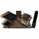 Set birou 8 piese, imitatie piele EVO - maro