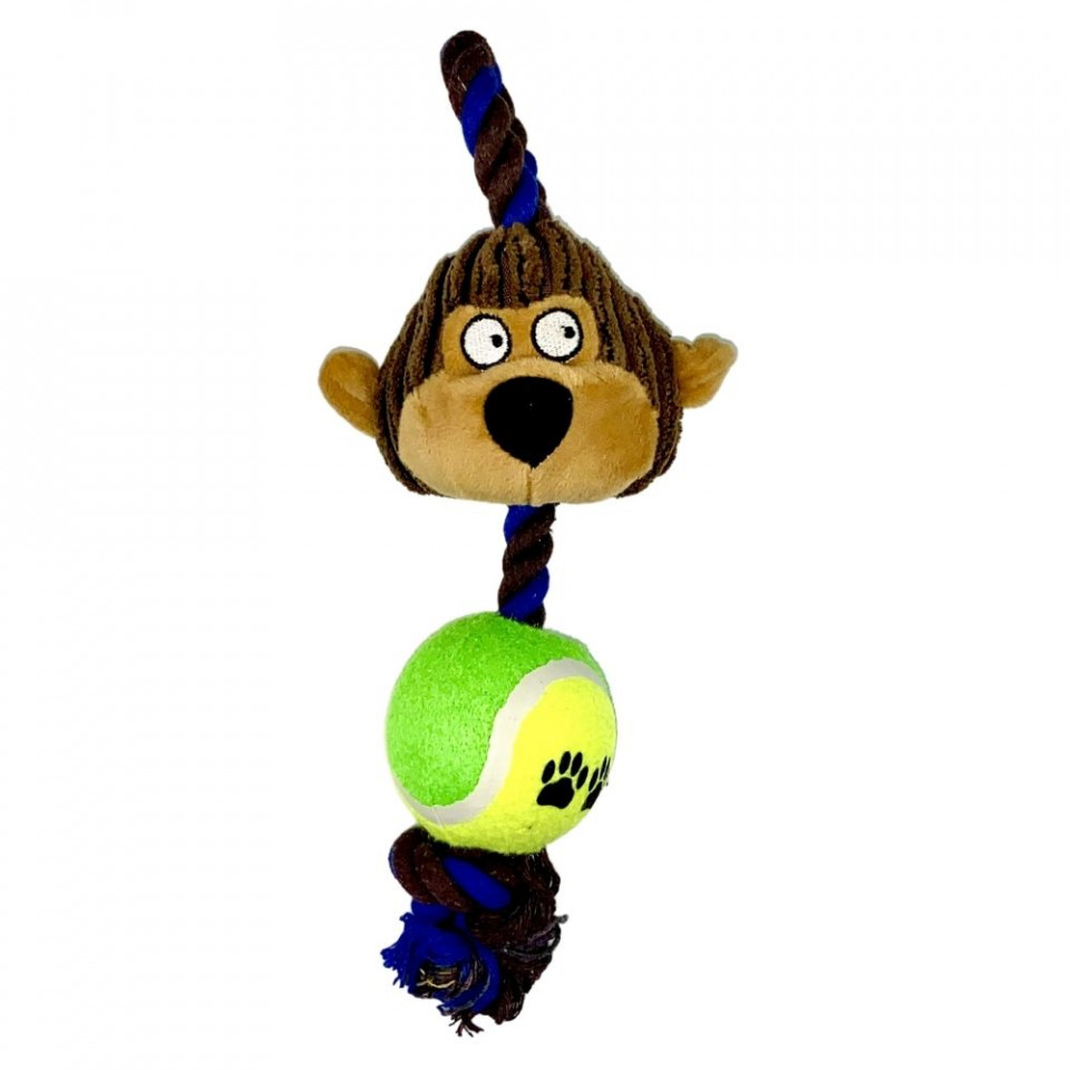 Jucarie pentru caini - Maimuta cu minge, sfoare si sunet