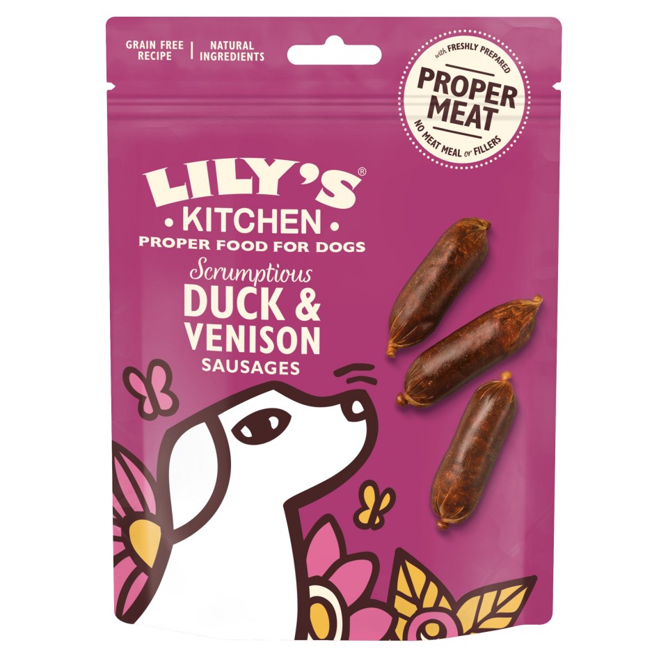 Recompense pentru caini Lily\'s Kitchen Scrumptious Duck and Venison Sausages 70g