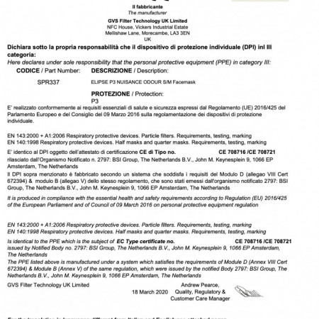 Masca FFP3/ GVS Elipse P3 reutilizabila, cu valva, autoclavabila, filtrare virusi, cu filtru anti miros