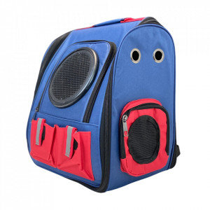 Rucsac hublou textil transport pisici navy-rosu 2 buzunare
